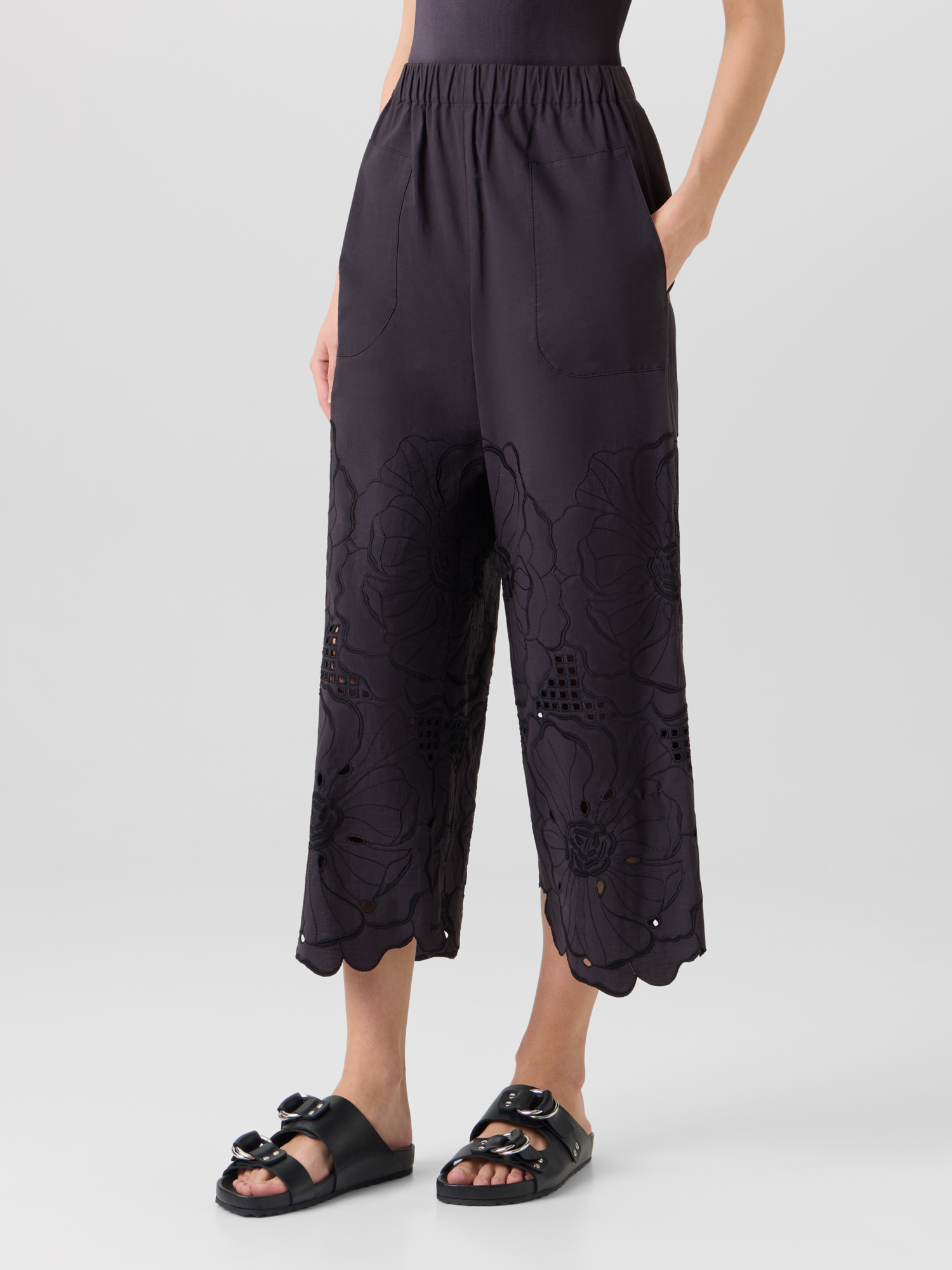 Designer Wide-Leg Pants Frey in Cotton Poplin - black 