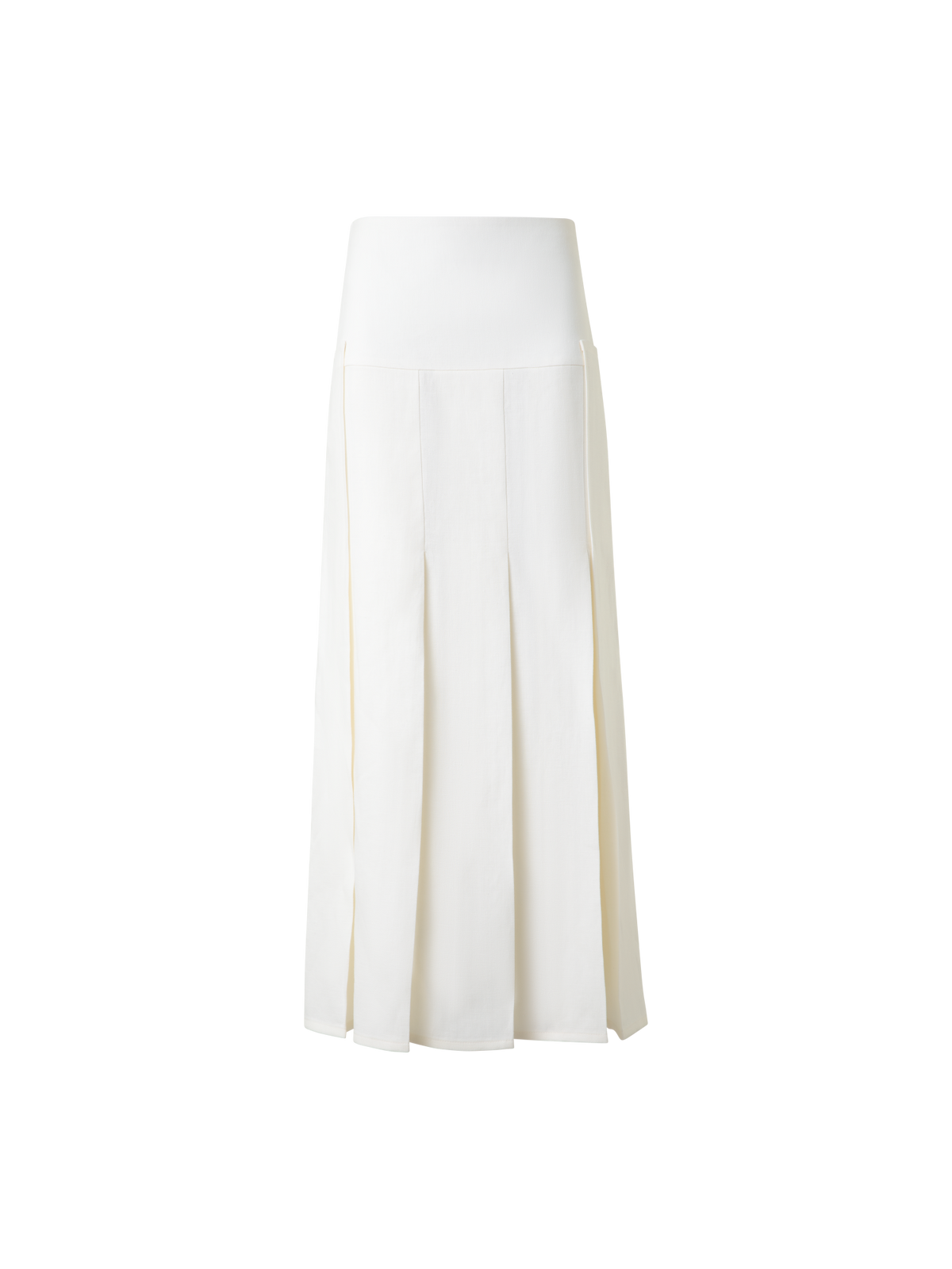 Designer Pleated Midi Skirt in Linen Wool Blend - neutral - ecru - white