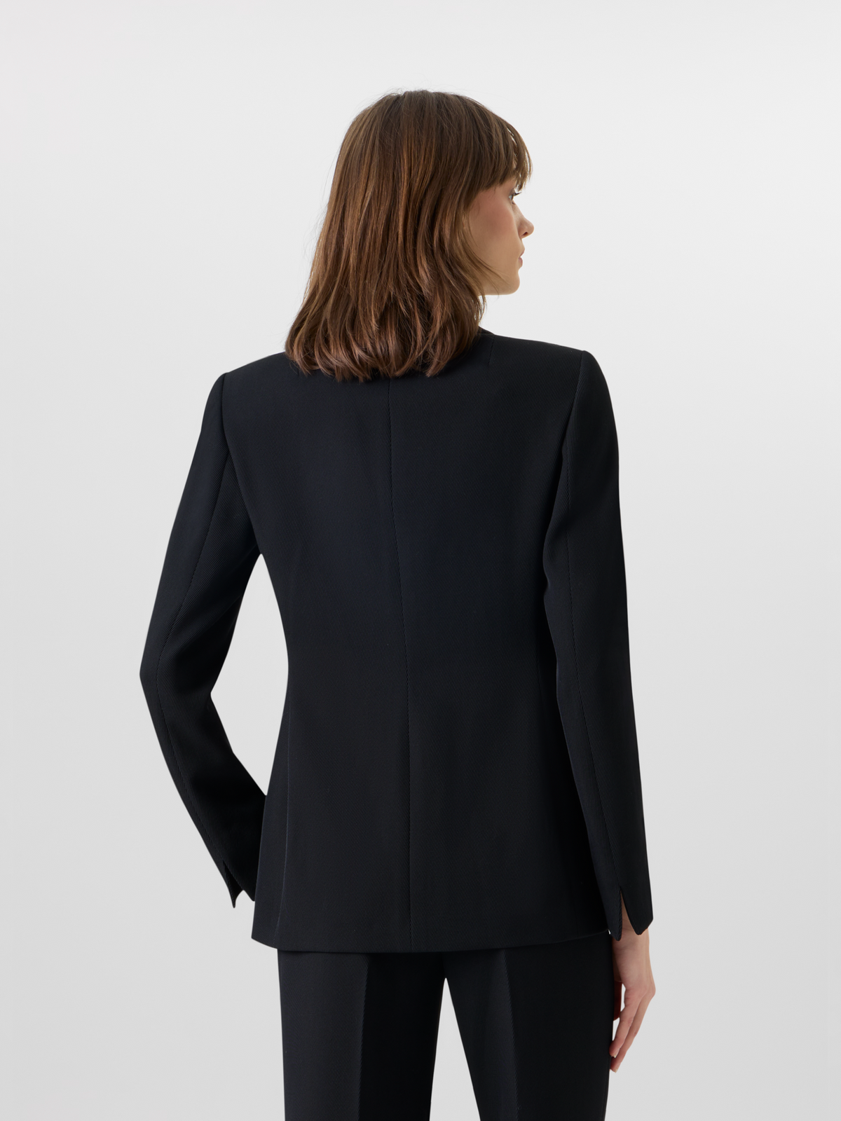 Designer Long-Sleeve Wool Tricotine Jacket - black #editorial
