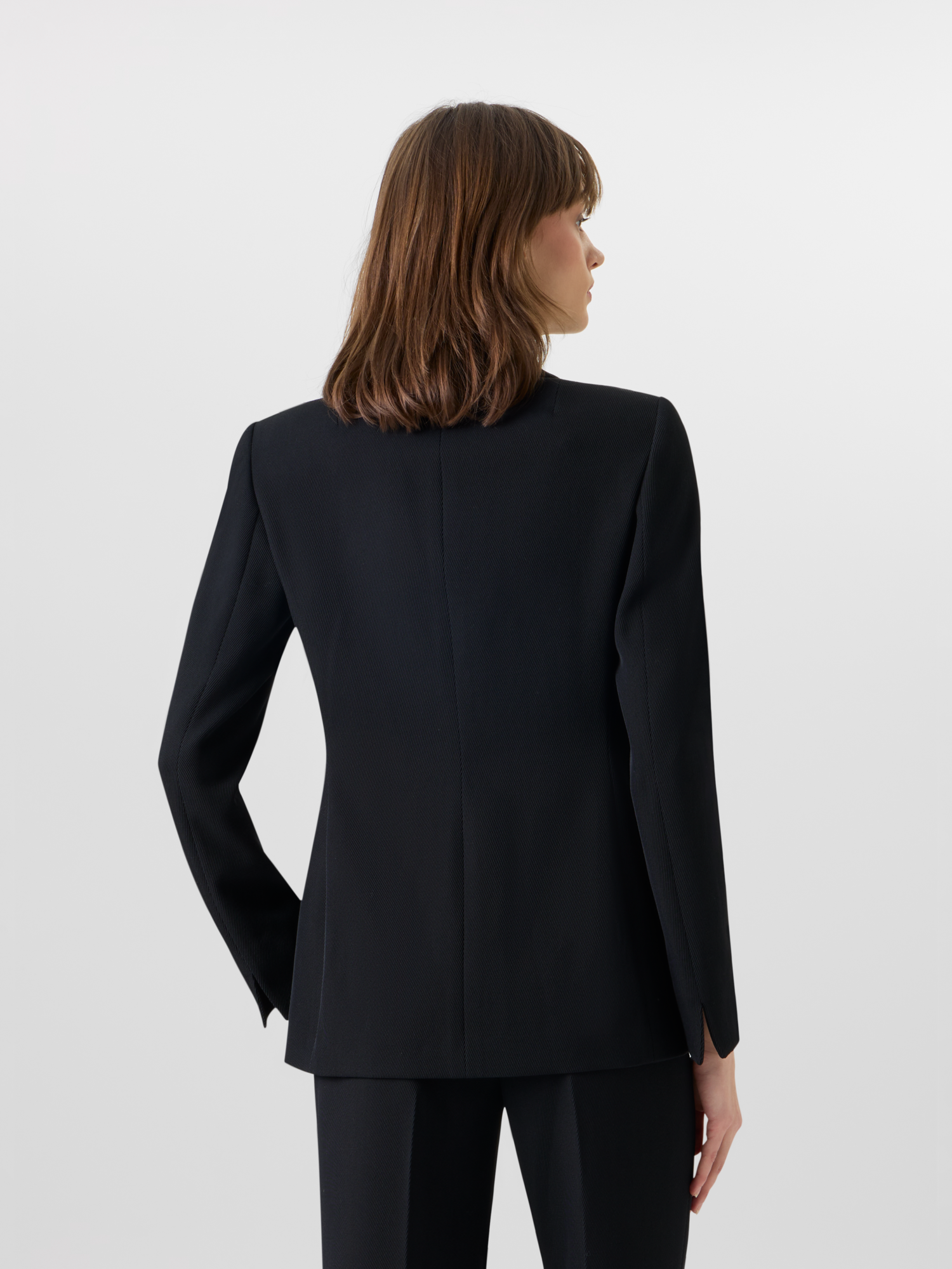 Designer Long-Sleeve Wool Tricotine Jacket - black 