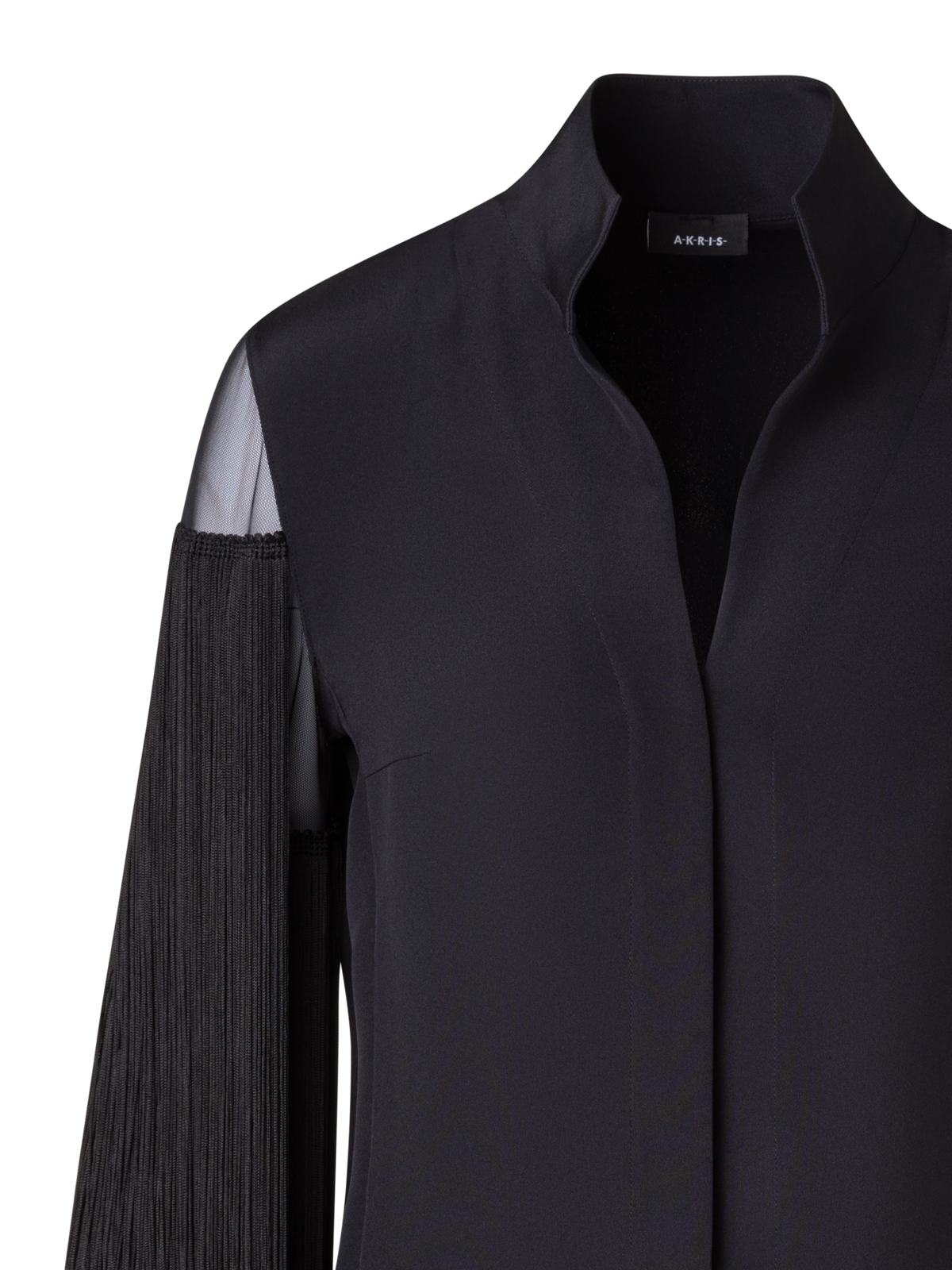 Designer Silk Tunic Blouse with Fringes Sleeves - black