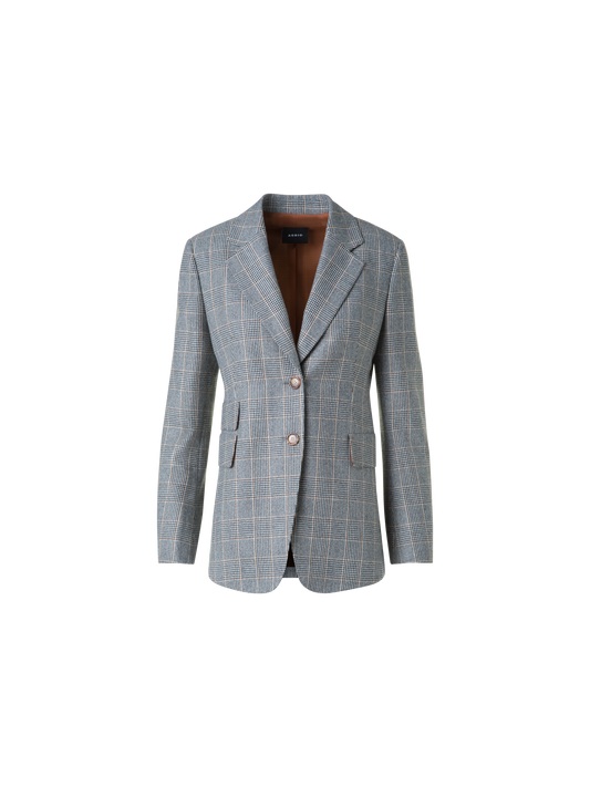 Designer Long Prince of Wales Pure Cashmere Blazer - black - neutral - multicolor