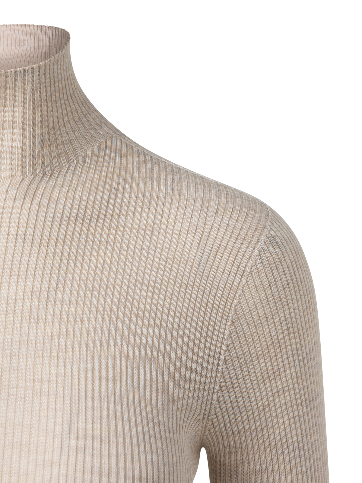 Designer Cashmere Silk Fine Rib Mockneck - neutral - beige