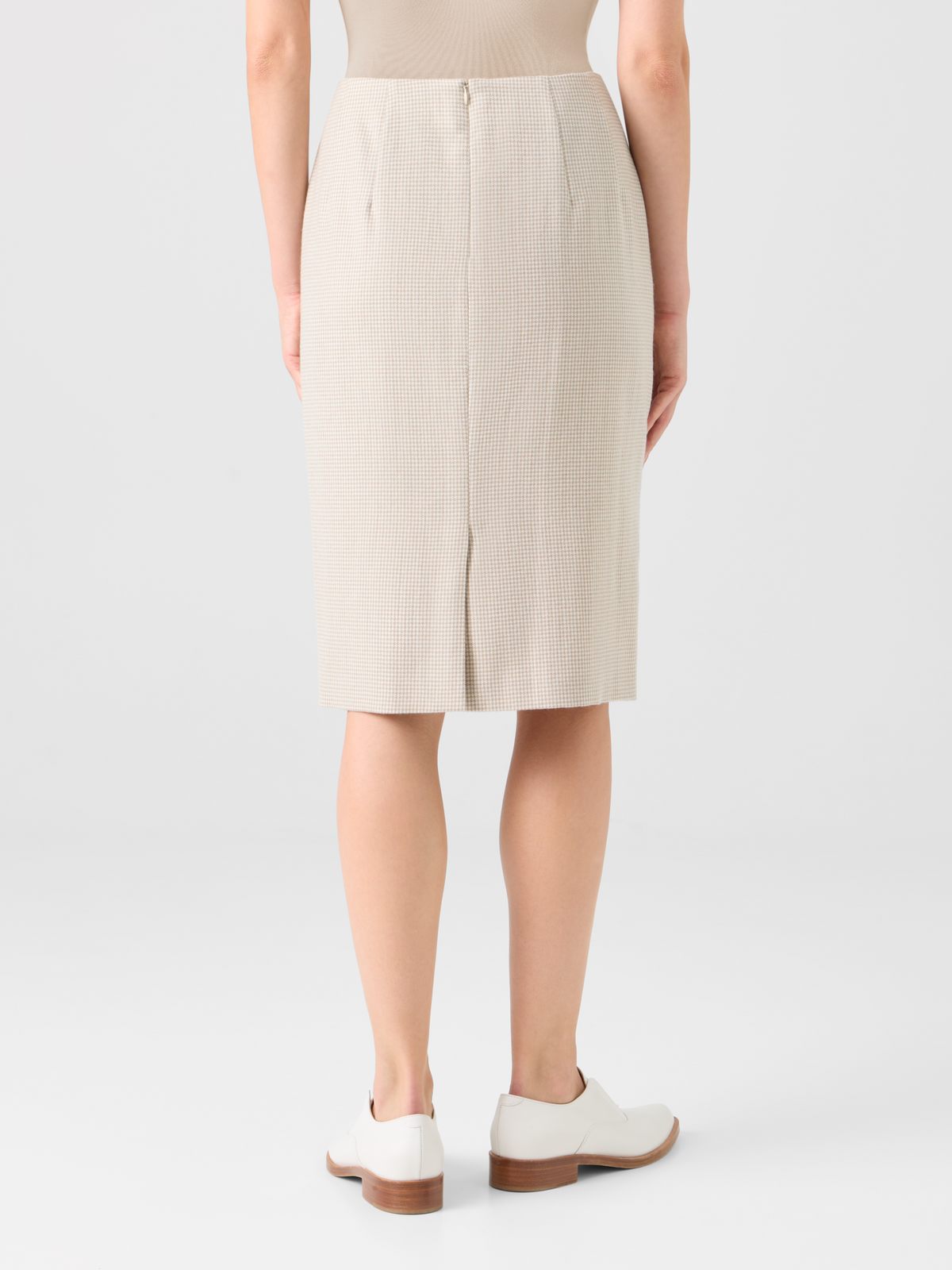 Designer Cashmere Pepita Pencil Skirt - beige #editorial
