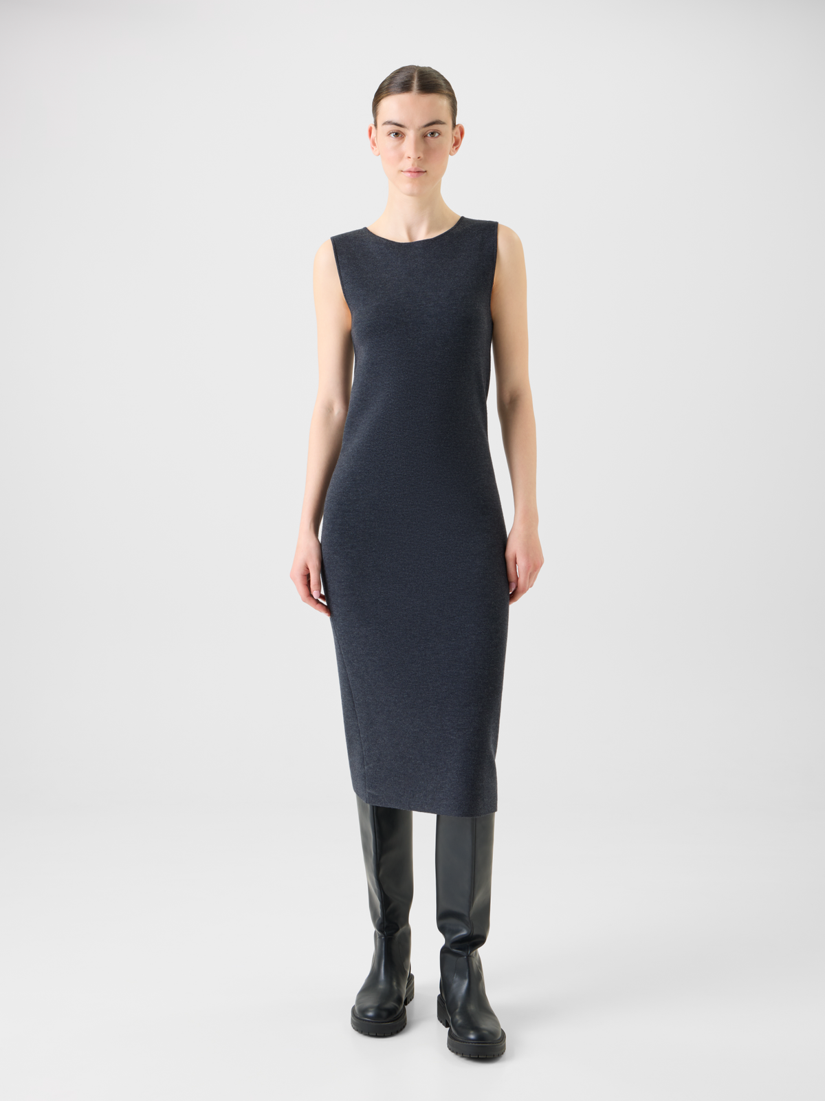 Designer Milano Wool Knit Sheath Midi Dress - neutral - grey #editorial