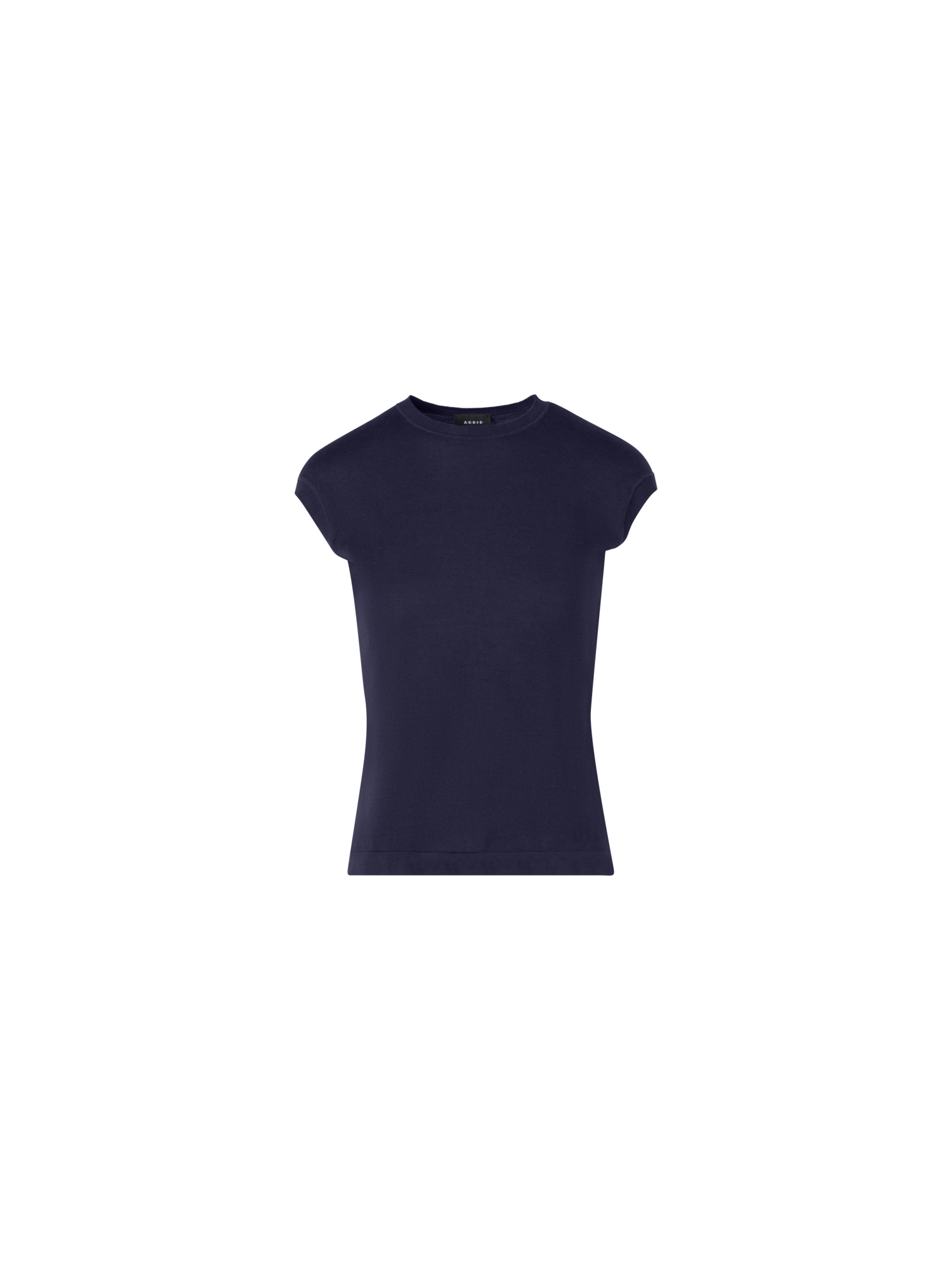 Designer Cap-Sleeve Cotton Sea Island Knit Top - navy