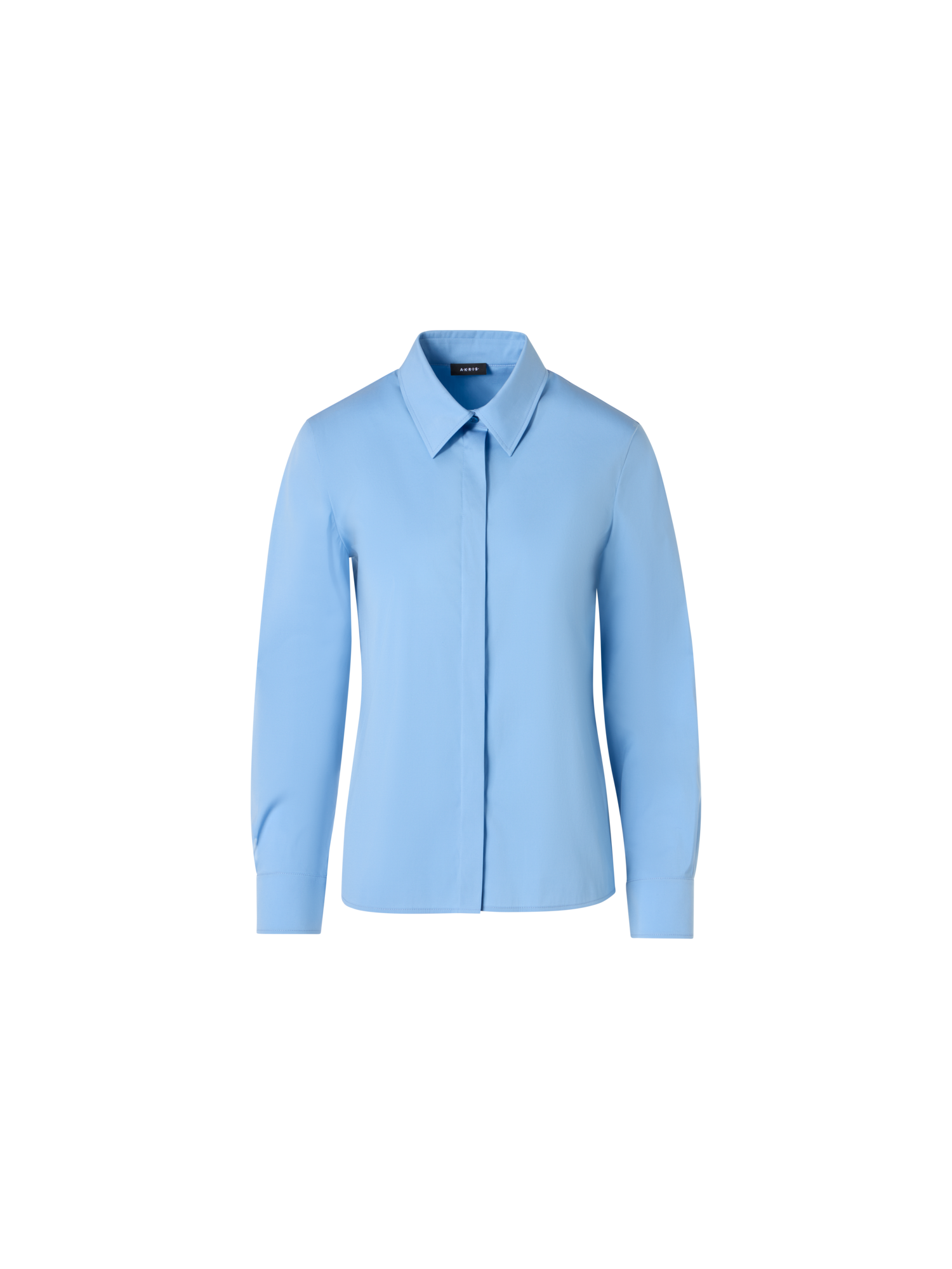 Designer Cotton Poplin Blouse with Contrast Cuffs - blue