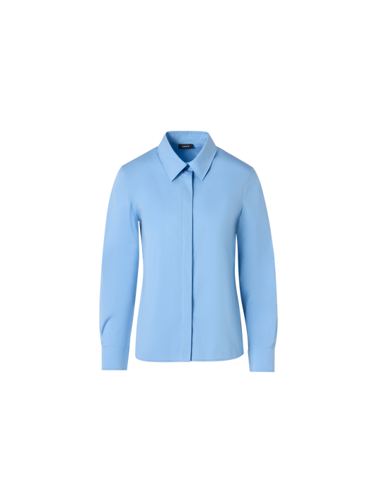 Designer Cotton Poplin Blouse with Contrast Cuffs - blue