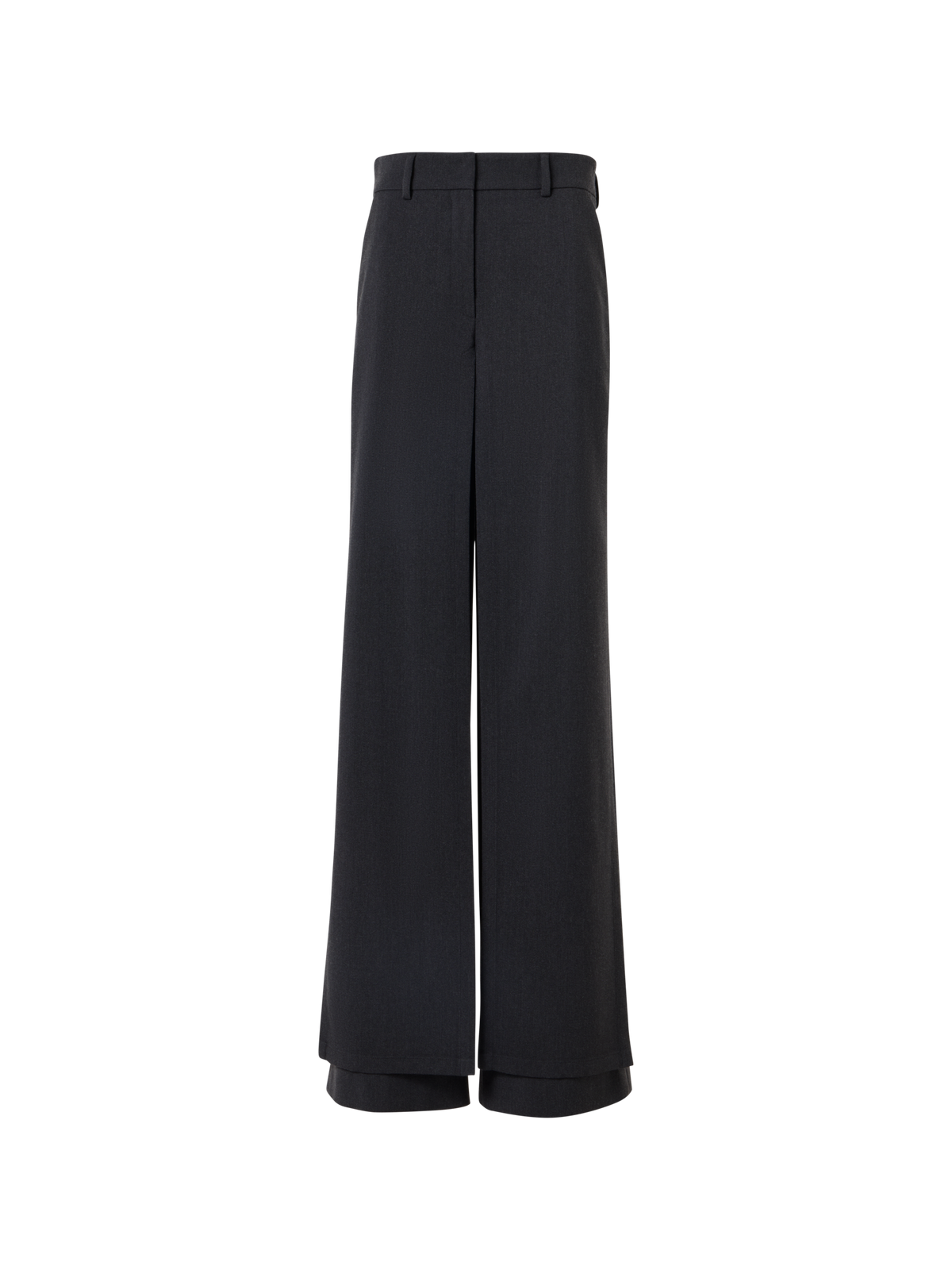 Designer Wide Wool Gabardine Pants with Front Overlayer - grey