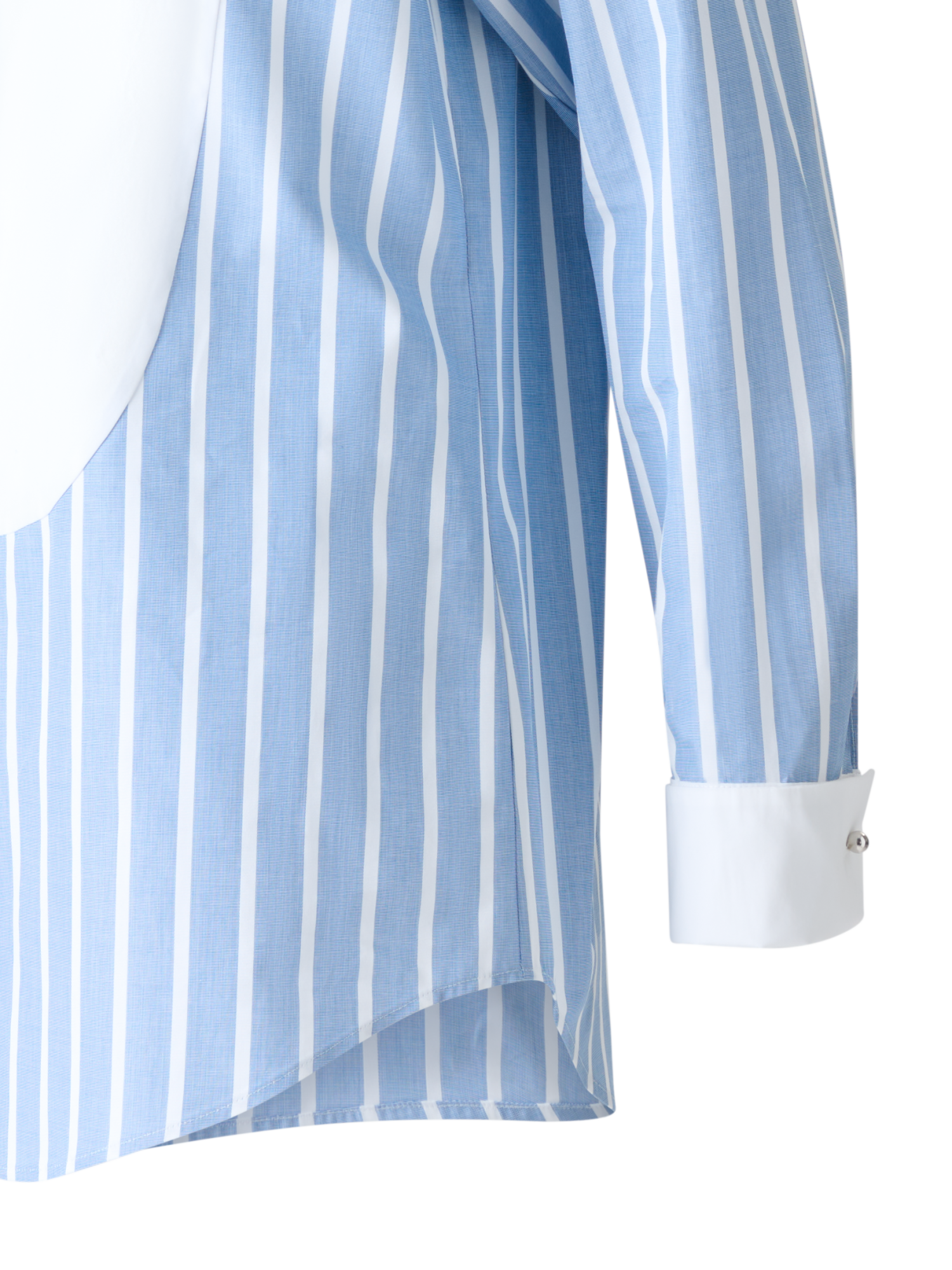 Designer Striped Cotton Tunic Blouse with Big Plastron - blue - multicolor