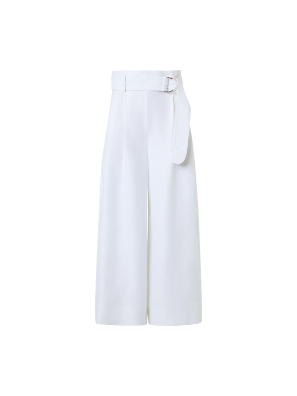 Designer Fiorella High-Rise Pleated Raw Linen Culotte Pants - white