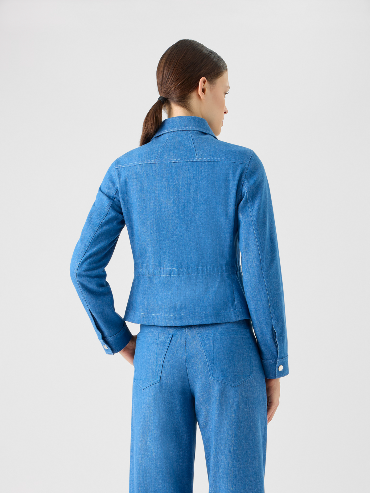 Designer Short Cotton Stretch Denim Jacket - blue #editorial
