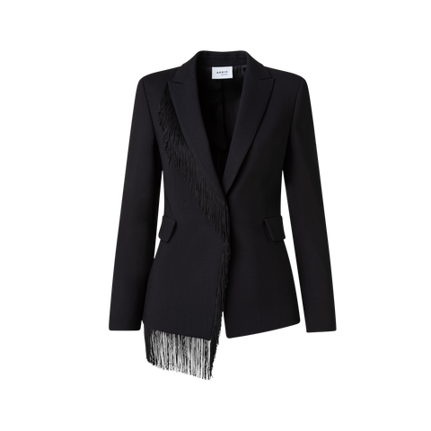 Blazer mit Fransen aus Woll-Stretch-Crêpe