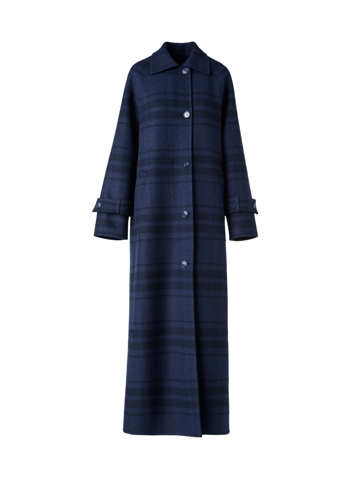 Designer Oversized Wool Double-Face Plaid Maxi Coat - neutral - navy - blue