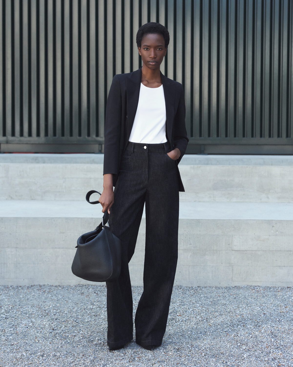 Designer Wool Double-Face Blazer with Leather Collar - black #editorial