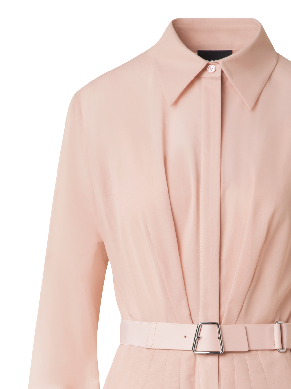Designer Belted Long Sleeve Shirt Dress in Cotton Voile - neutral - pastel - beige
