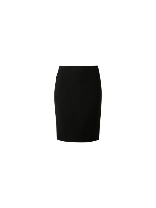 Designer Wool Double-Face Pencil Skirt with Zip Pockets - black