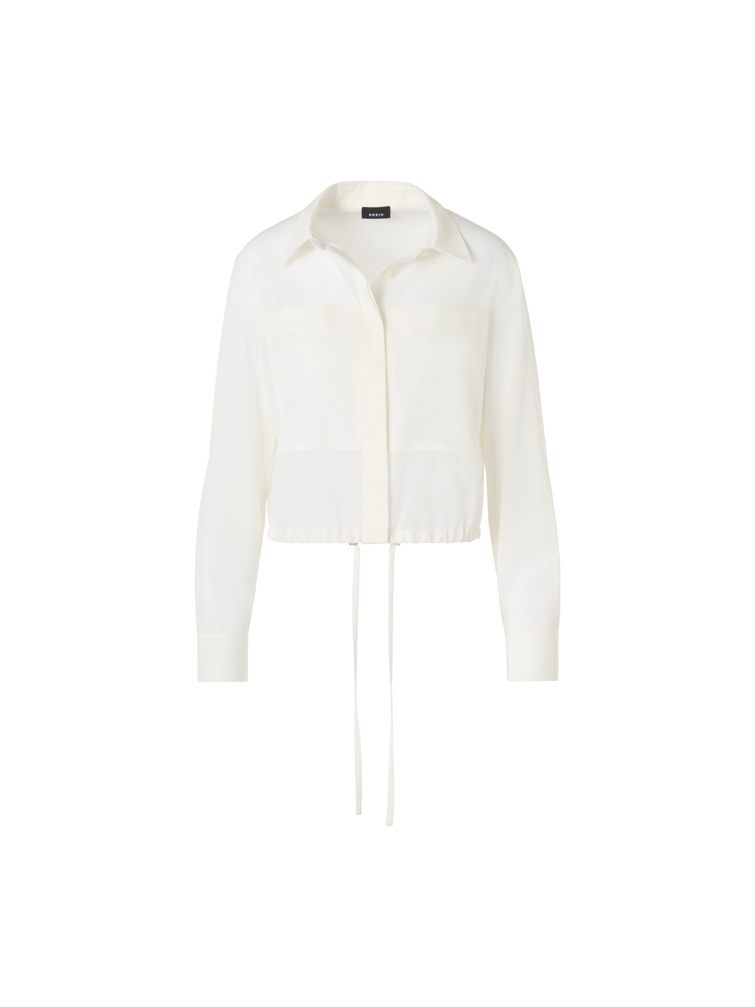 Designer Long-Sleeve Cotton Voile Blouson Shirt - ecru