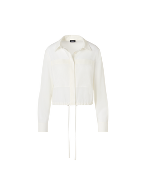 Designer Long-Sleeve Cotton Voile Blouson Shirt - ecru