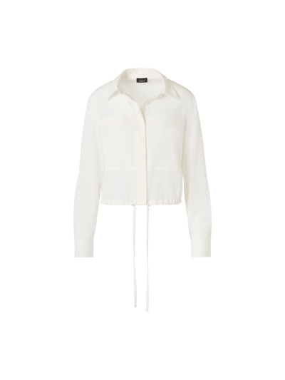 Designer Long-Sleeve Cotton Voile Blouson Shirt - ecru
