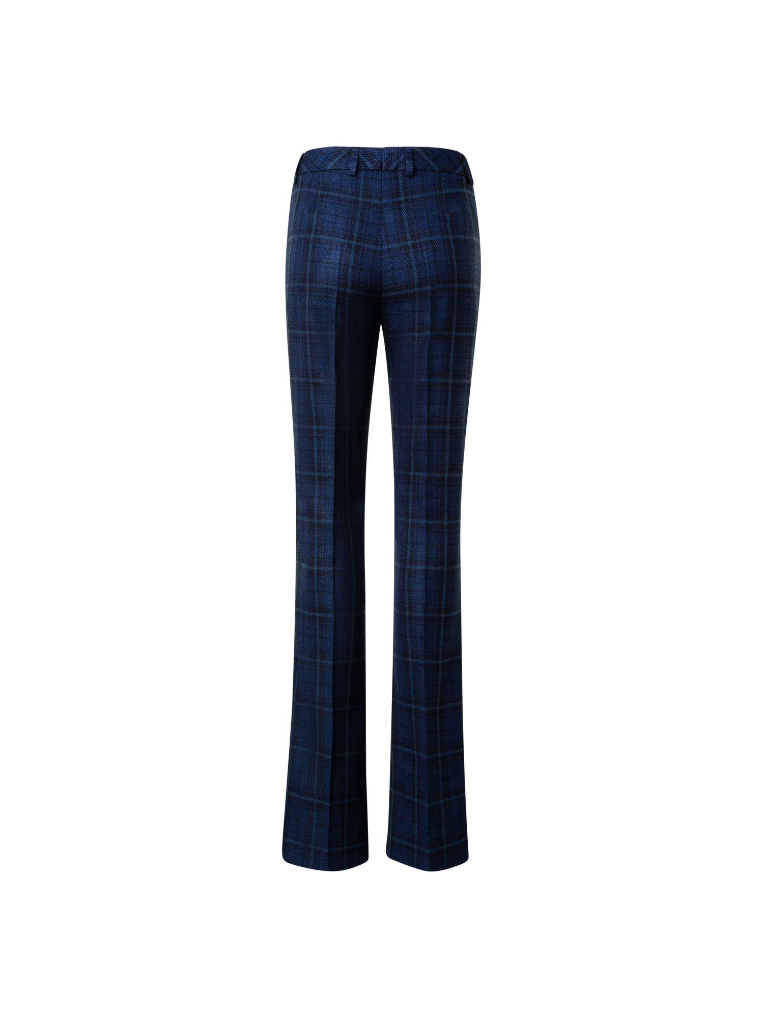Designer Slight Bootcut Silk Cotton Check Pants - navy - blue