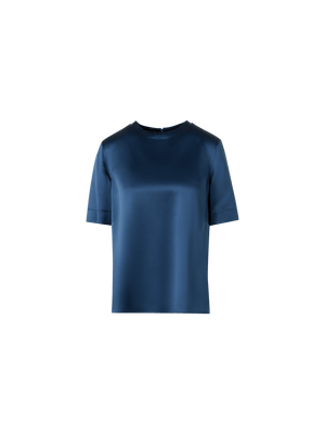 Designer T-Shirt Blouse in Silk Satin - neutral - navy - blue