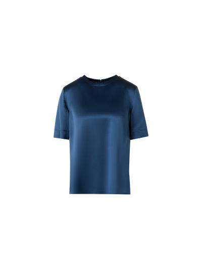 Designer T-Shirt Blouse in Silk Satin - neutral - navy - blue