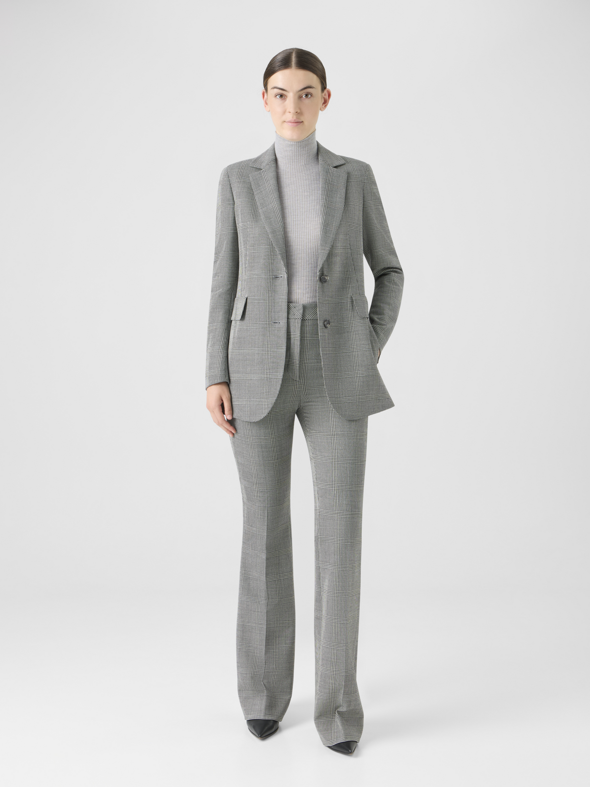 Designer Prince of Wales Check Wool Stretch Double-Face Jacket - grey #editorial