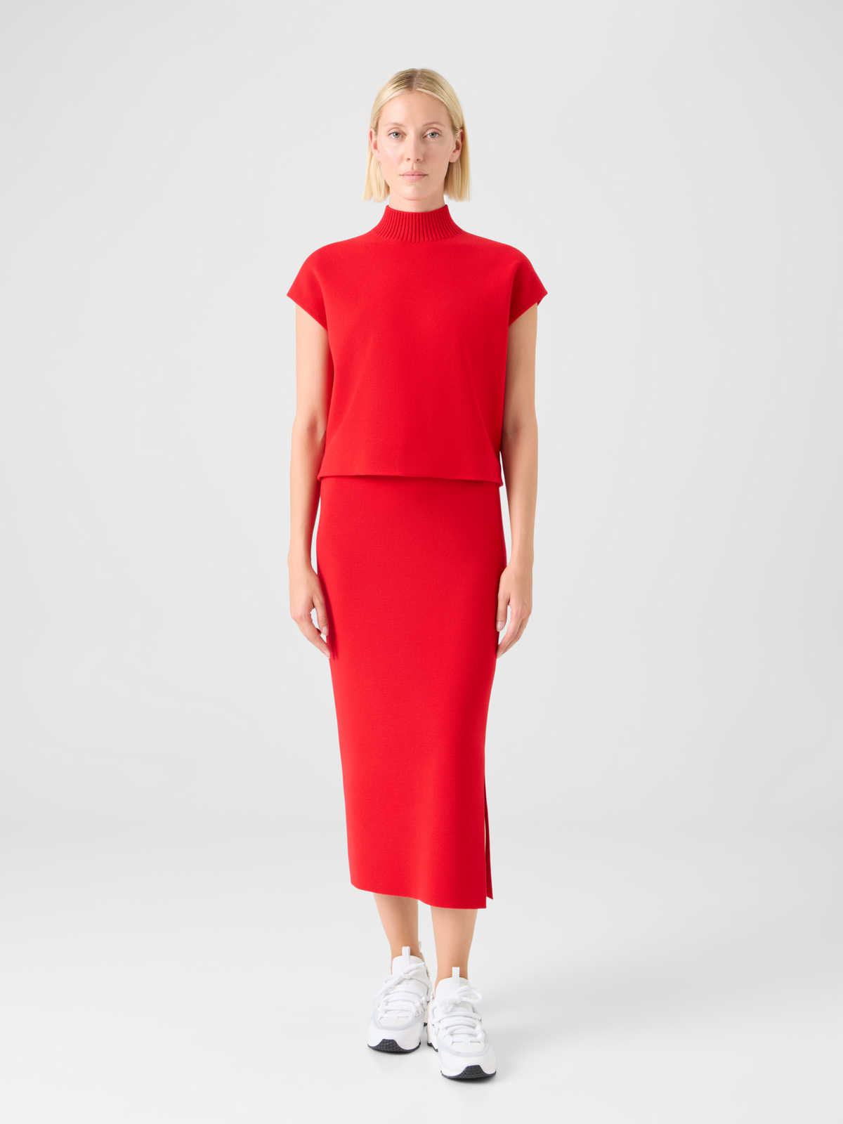 Designer Bright Red Milano Knit Pullover - red #editorial