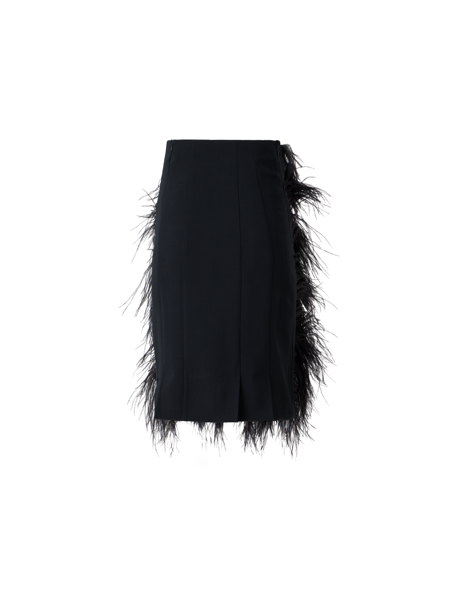 Designer Wool Double-Face Feathered Pencil Skirt - black - neutral