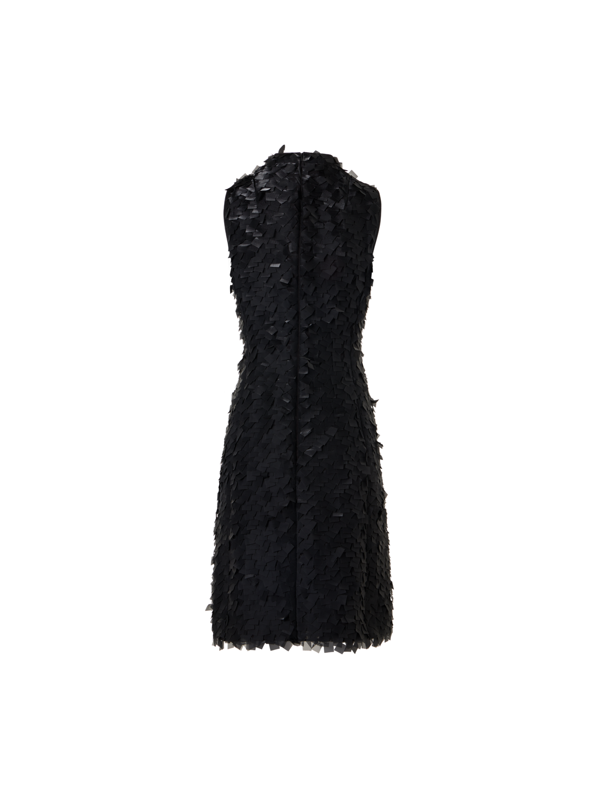 Designer Sleeveless Sheath Dress in Layered Organza Tiles - black