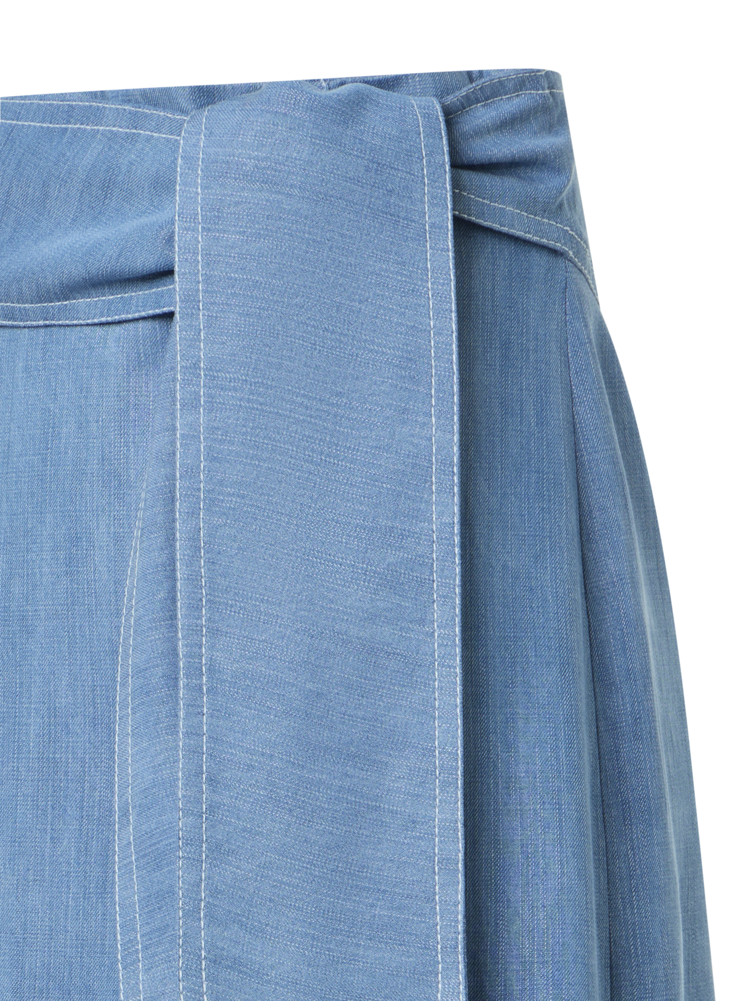 Designer Wrap-Detail Viscose Denim Midi Pencil Skirt - blue