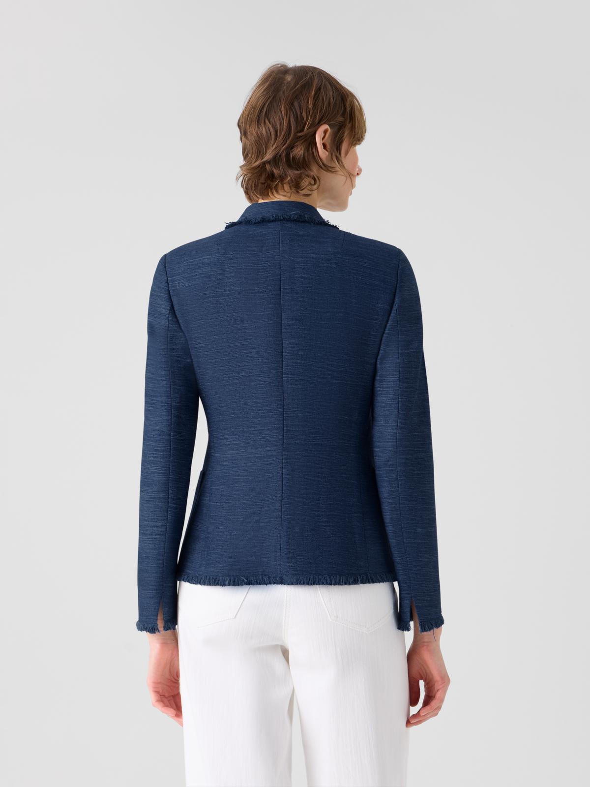 Designer Fringed Indian Silk Double-Breasted Jacket - blue #editorial