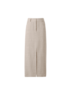 Designer Long Pencil Skirt in Linen - neutral - pastel - beige