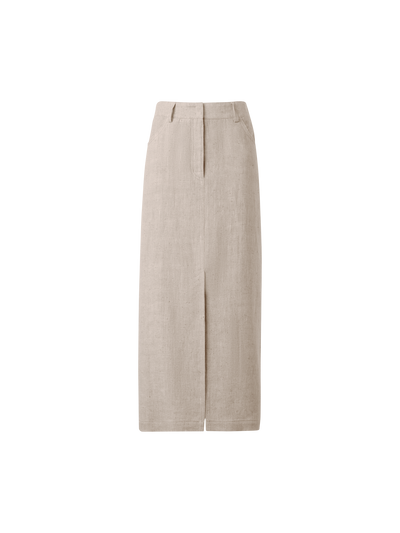 Designer Long Pencil Skirt in Linen - neutral - pastel - beige