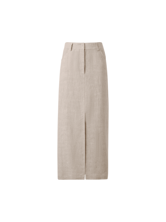 Designer Long Pencil Skirt in Linen - neutral - pastel - beige