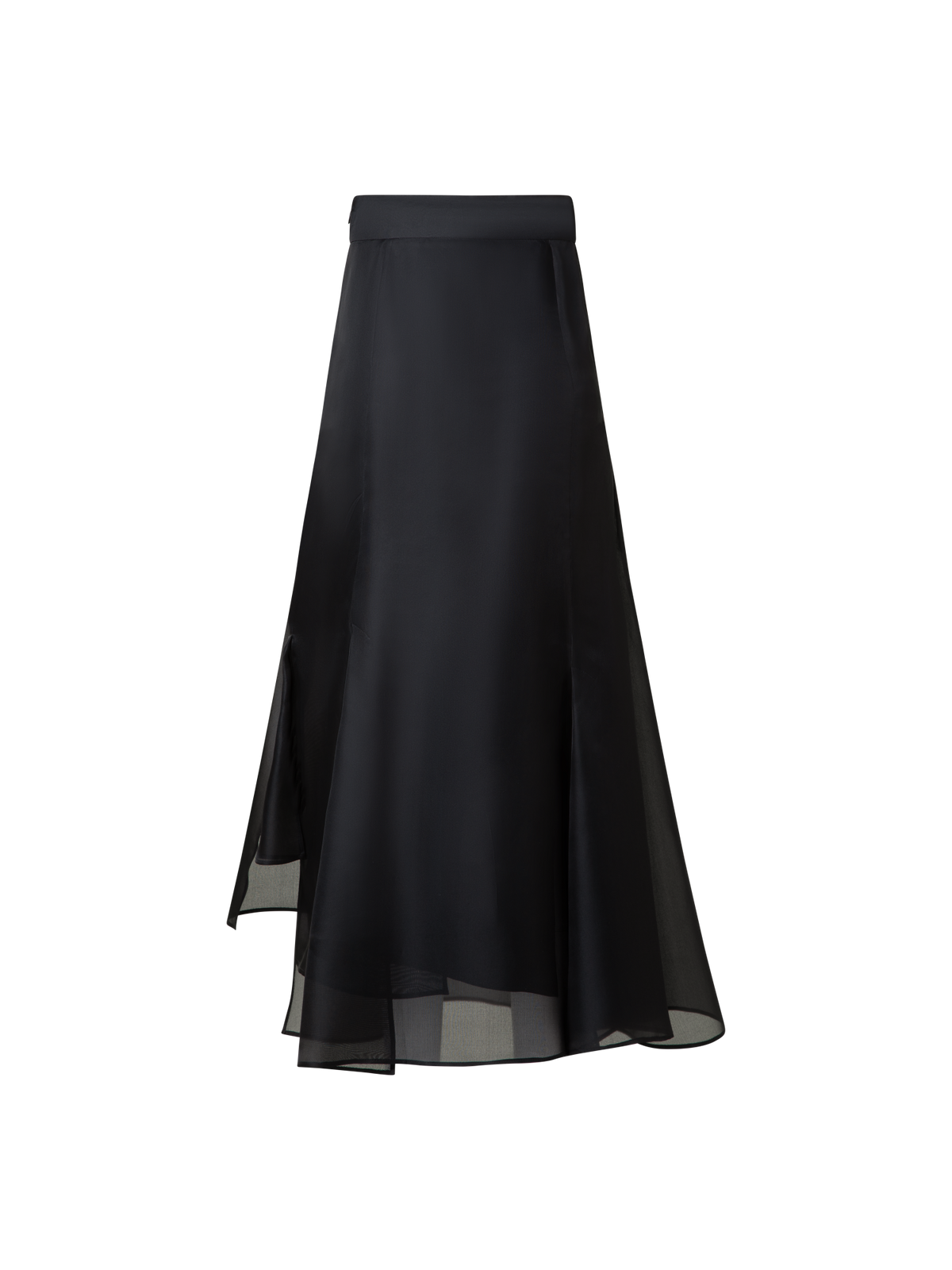 Designer Asymetrical Midi Skirt in Silk Organza - black
