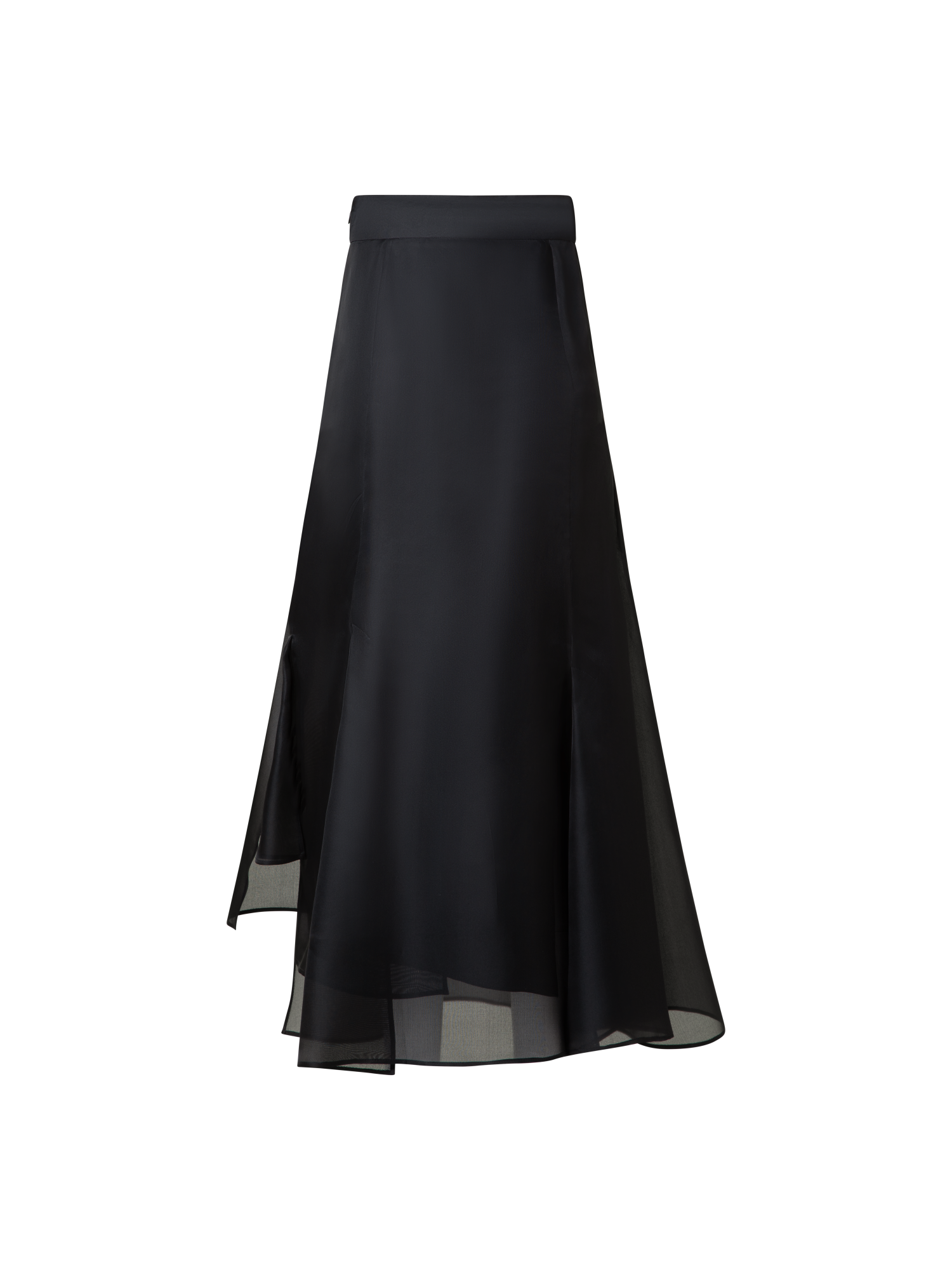 Designer Asymetrical Midi Skirt in Silk Organza - black