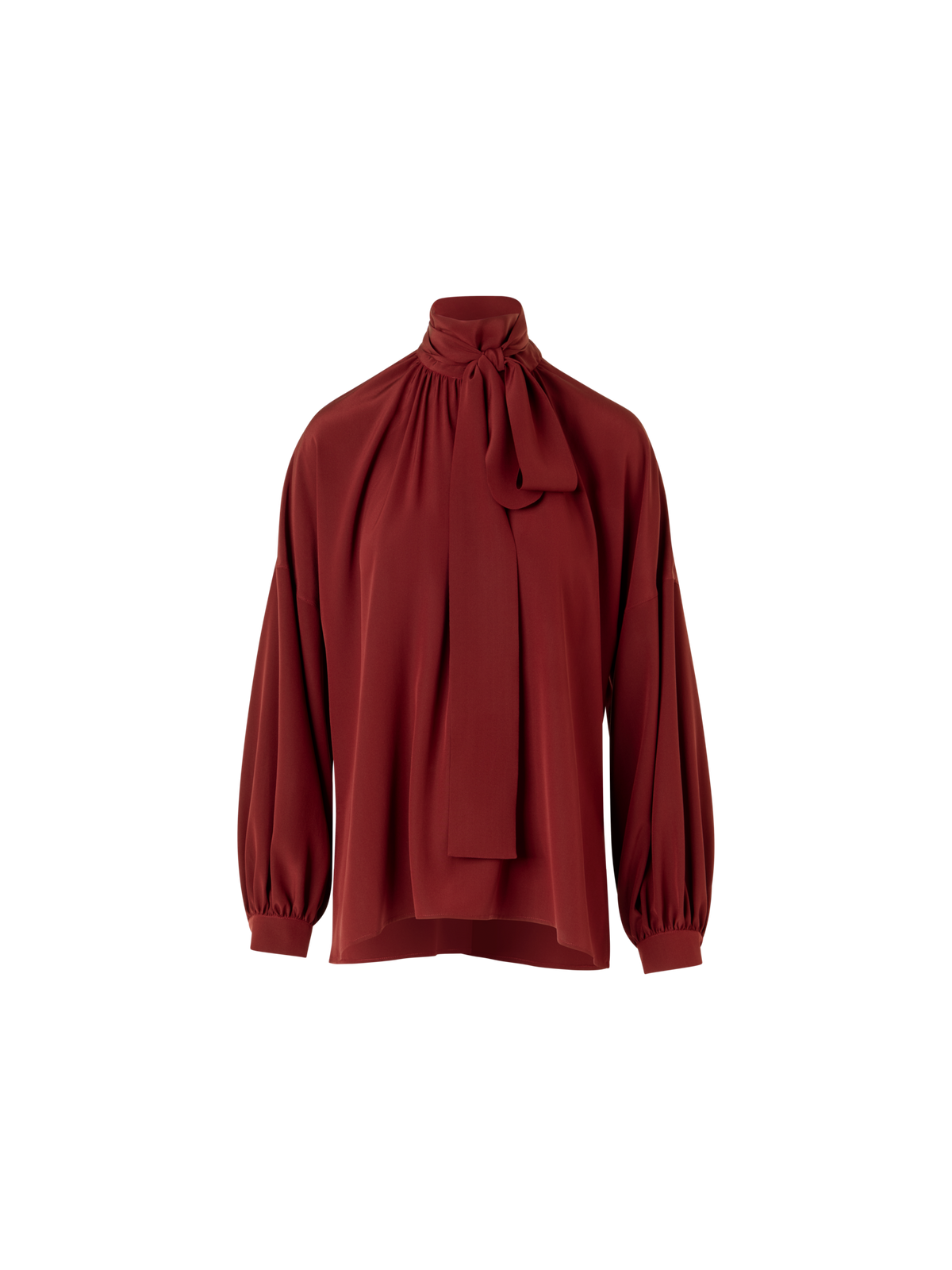 Designer Long-Sleeve Silk Crêpe de Chine Blouse - red
