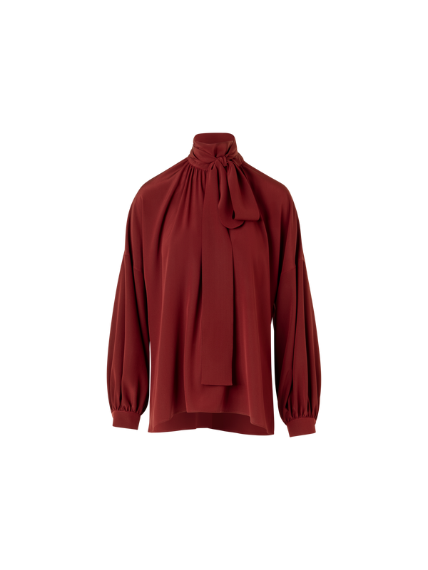 Designer Long-Sleeve Silk Crêpe de Chine Blouse - red