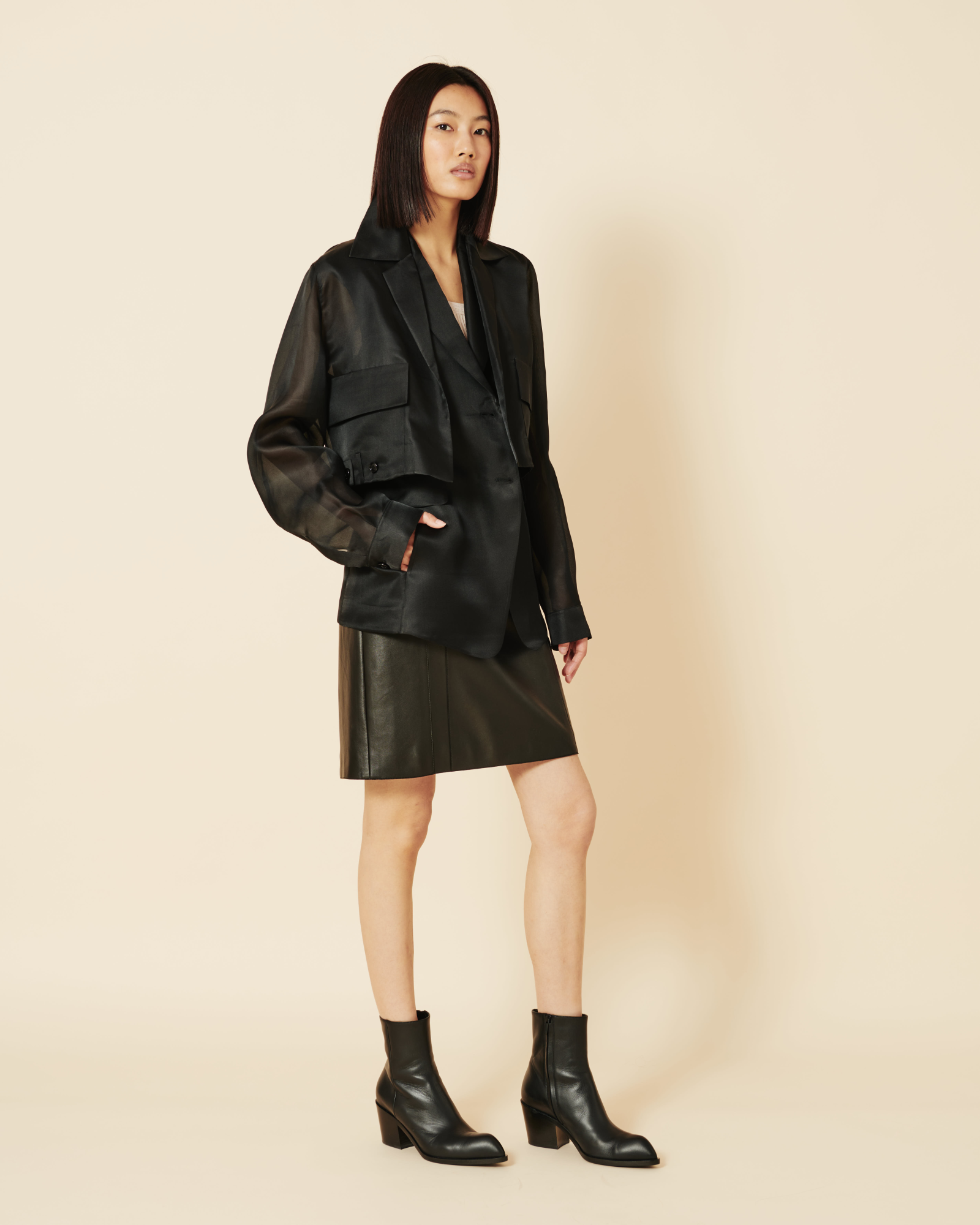 Designer Tailored Sheer Silk Gilet - black 