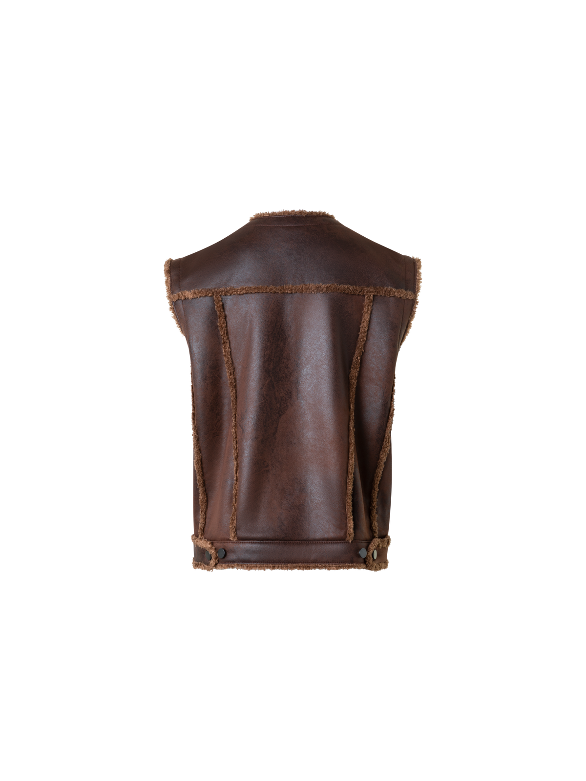 Designer Overized Faux Shearling Biker Gilet - neutral - brown