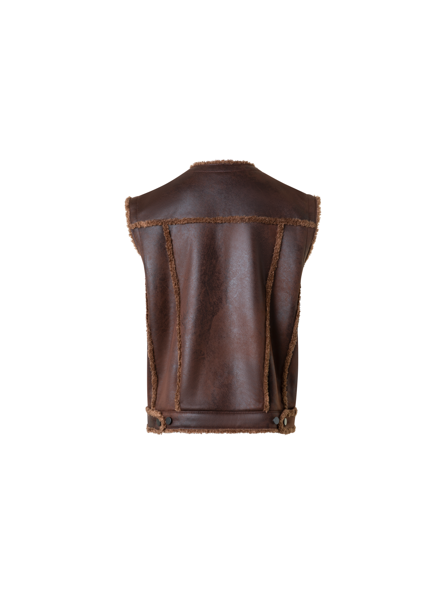 Designer Overized Faux Shearling Biker Gilet - neutral - brown