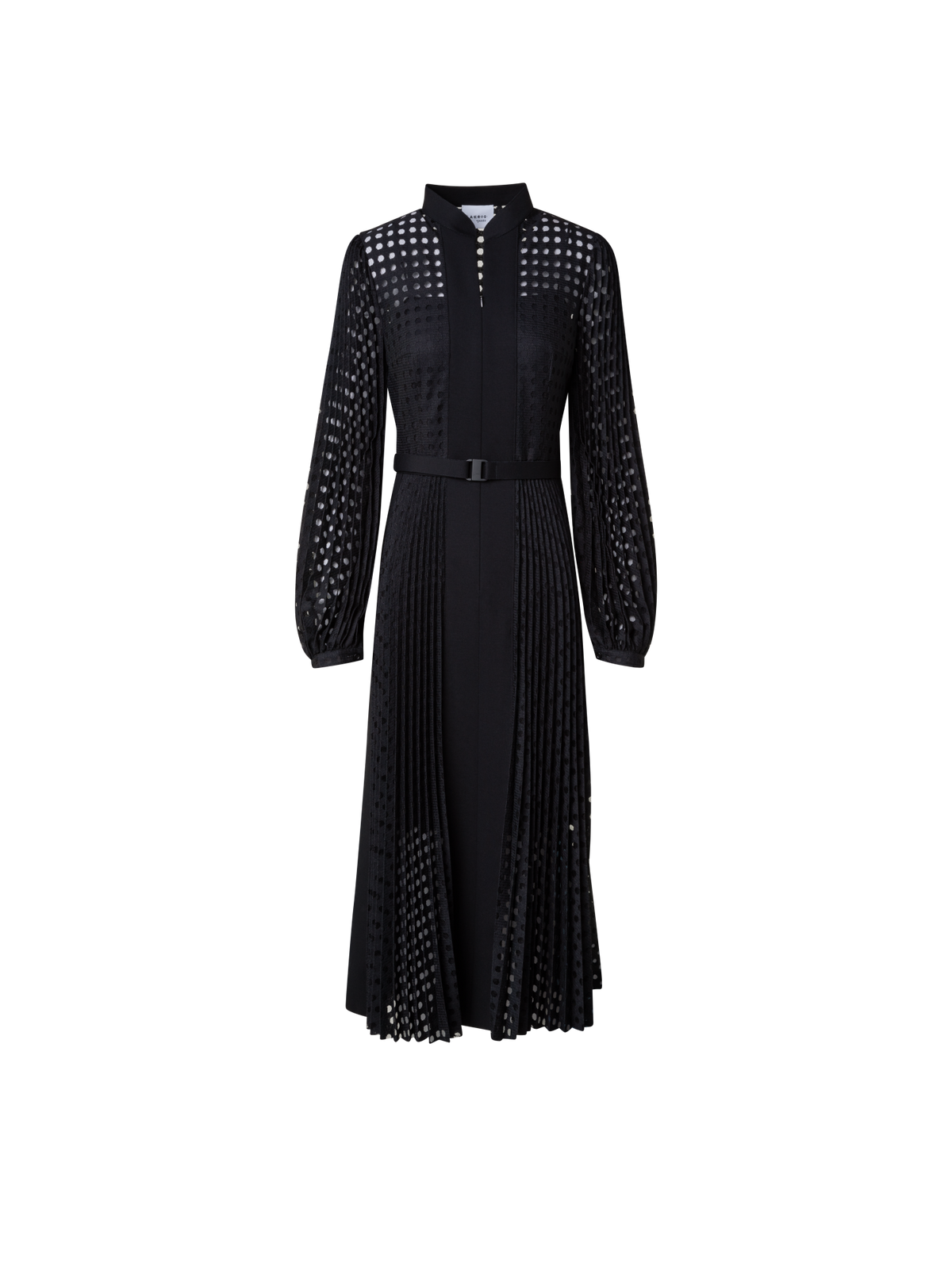 Designer Plisse Midi Dress with Volume Sleeves - black