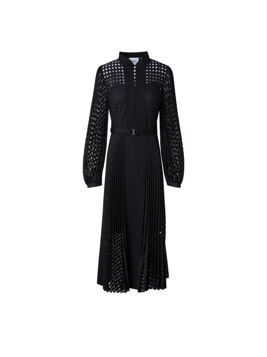 Designer Plisse Midi Dress with Volume Sleeves - black