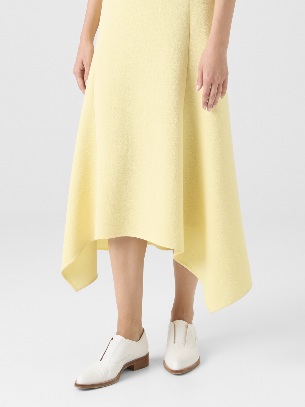 Designer Asymmetrical Wool Crêpe Double-Face Midi Dress - yellow #editorial