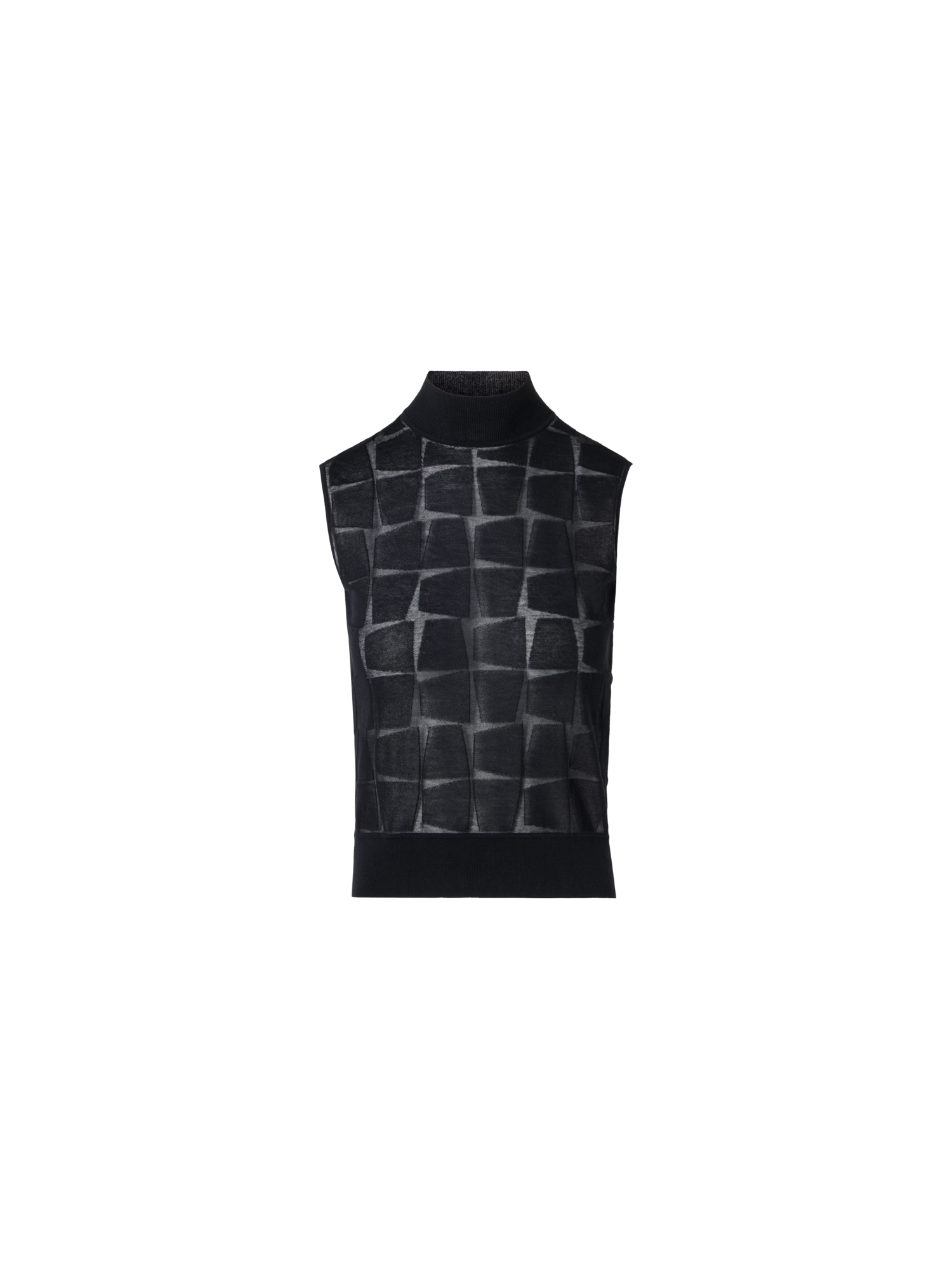 Designer Sleeveless Trapezoid Jacquard Knit Top - black