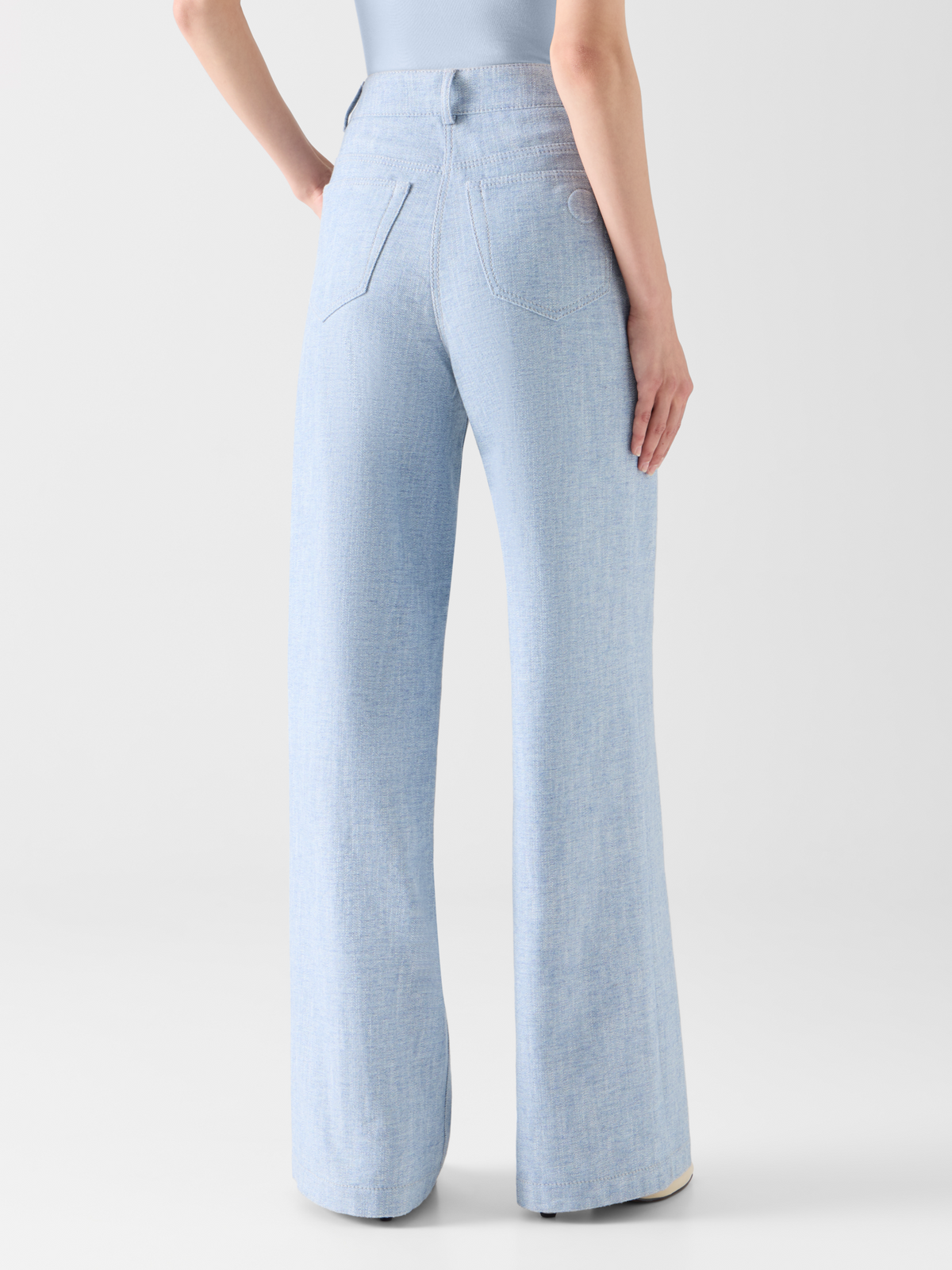 Designer High Rise Wide Leg Pants in Brushed Winter Denim - blue 