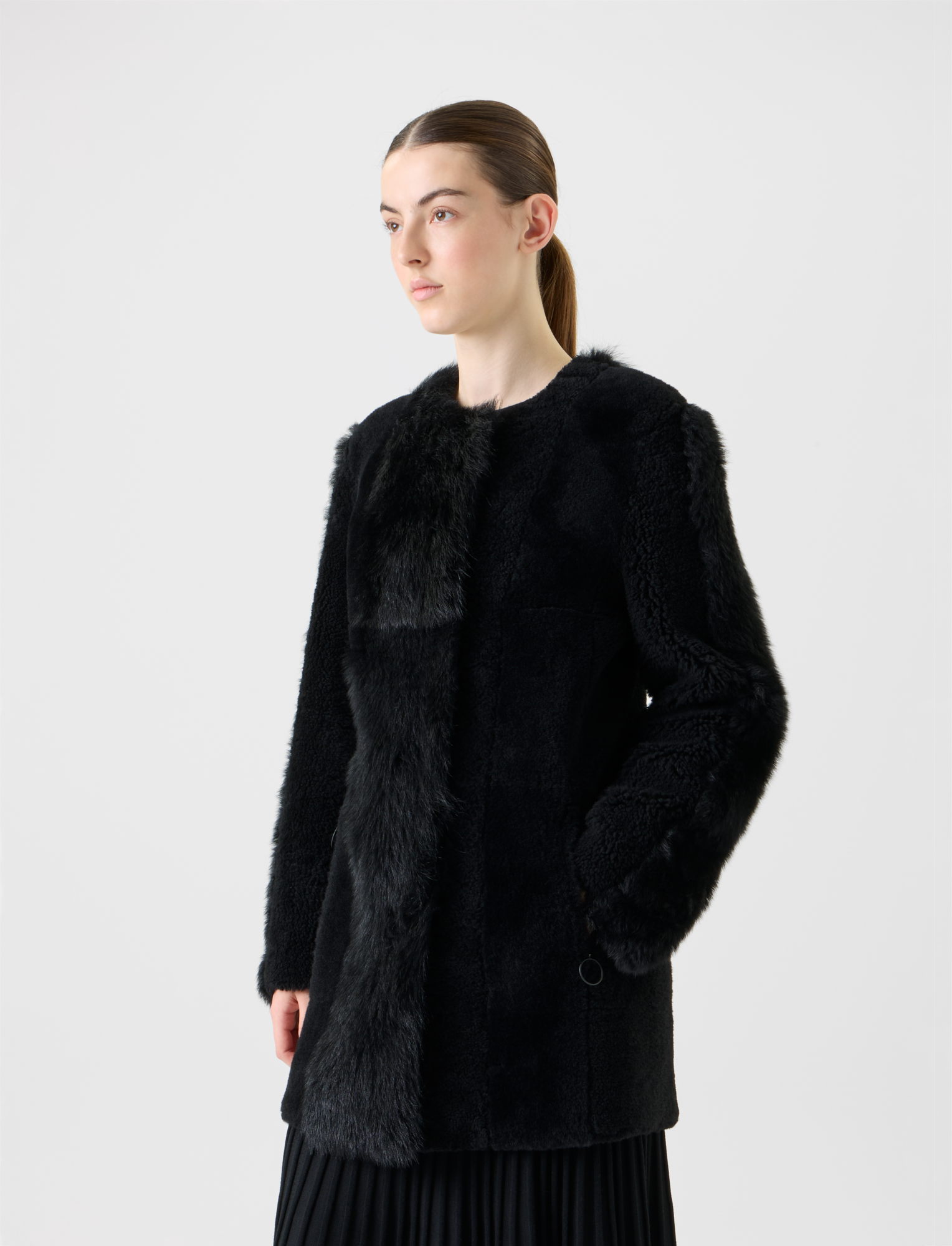 Designer Straight Patchwork Shearling Short Coat - black - neutral 