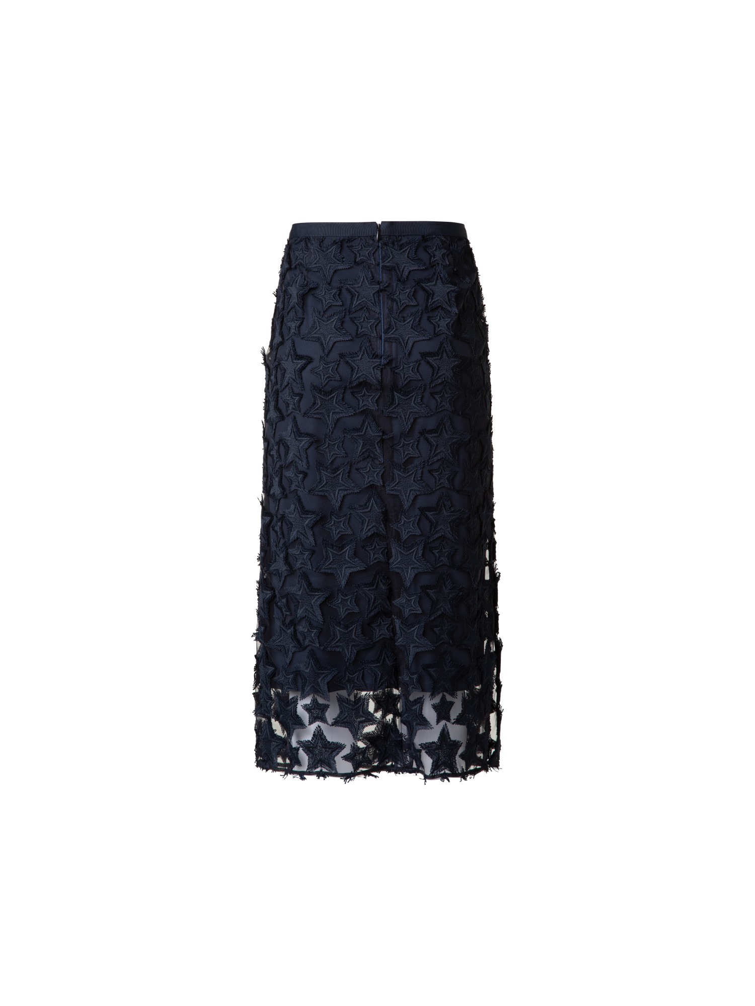 Designer Midi Skirt with 3D Star Embroidery - navy - blue